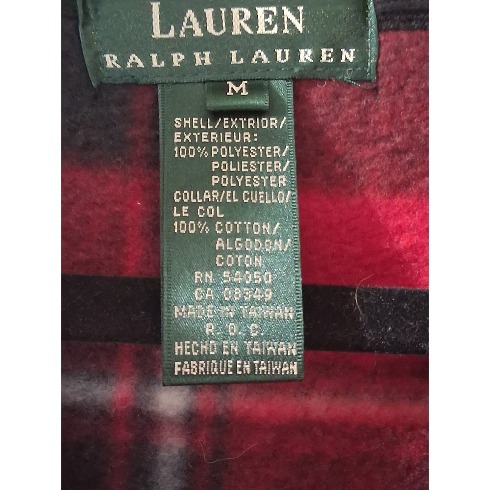 Lauren Ralph Lauren M Red Black Plaid Fleece Quarter Zip Pullover - Picture 2 of 6